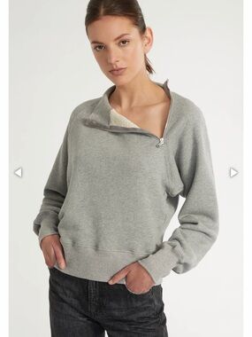 Marissa Webb SO UPTIGHT FRENCH TERRY FUNNEL NECK ZIP SWEATSHIRT IN HEATHER GREY